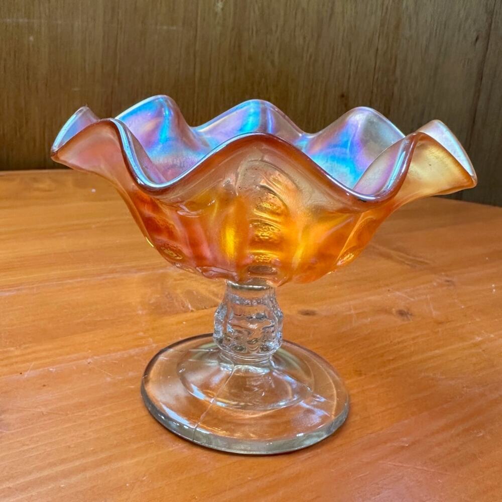 Vintage Dugan Carnival Iridescent Glass Compote/Candy Dish  - 6"x5"